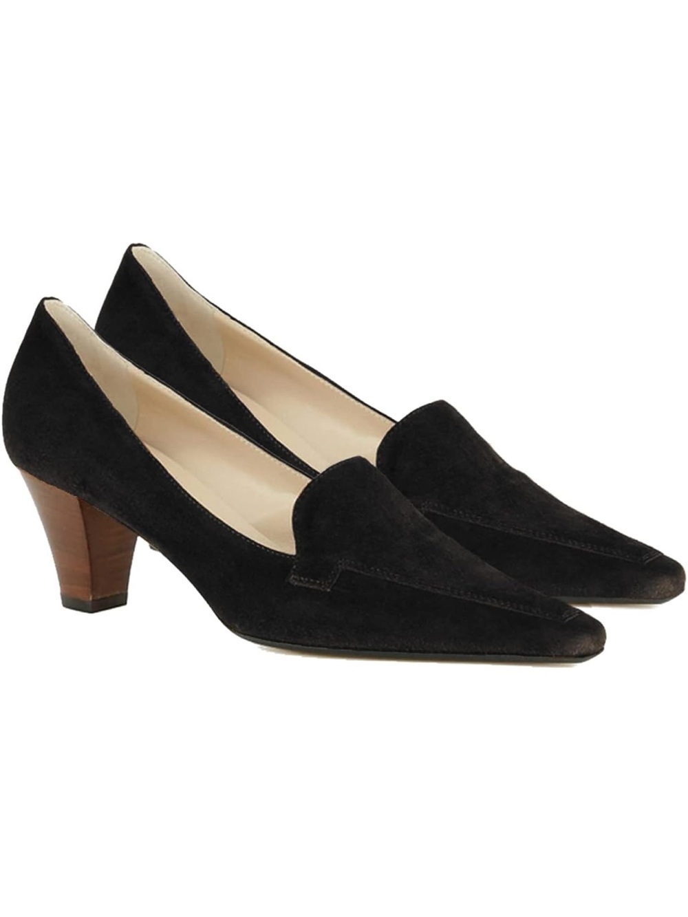Women Vintage Chunky Block Heel Suede Pumps Shoes Square Pointed Toe Slip On